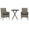 vidaXL 3-tlg. Bistro-Set mit Kissen Grau Poly Rattan und Glas