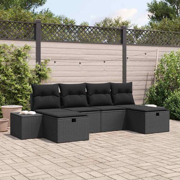 vidaXL Gartensofa-set mit Kissen 6 pcs Schwarz Poly-Rattan