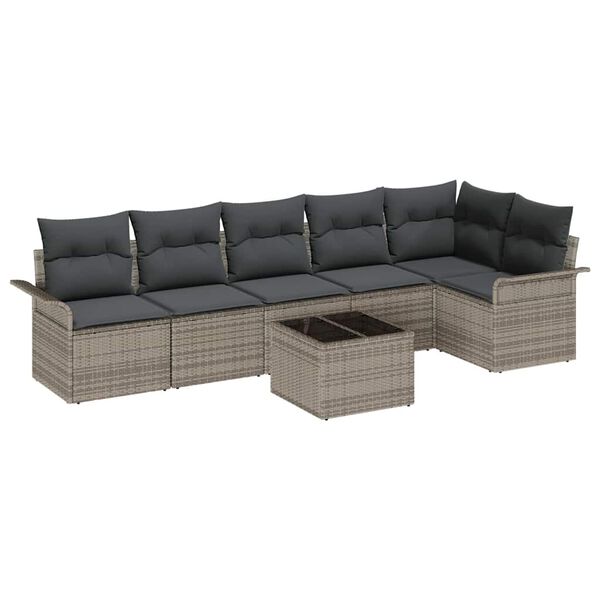 vidaXL Garten-Sofa-Set mit Kissen mit Speicher 7 pcs Grau Poly Rattan