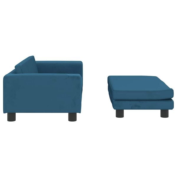 vidaXL Kindersofa mit Hocker Blau 100x50x30 cm Samt