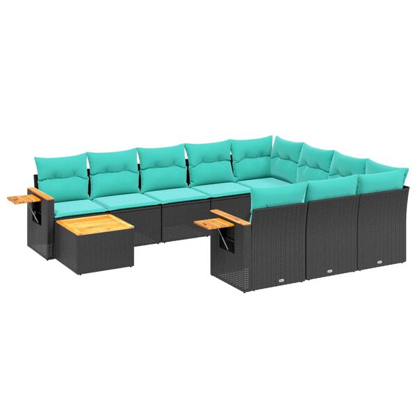 vidaXL 11-tlg. Garten-Sofagarnitur mit Kissen Schwarz Poly Rattan