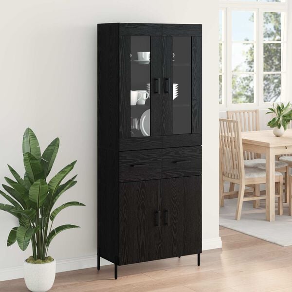 vidaXL Highboard Schwarz Eichen-Optik 69,5 x 34 x 180 cm Holzwerkstoff