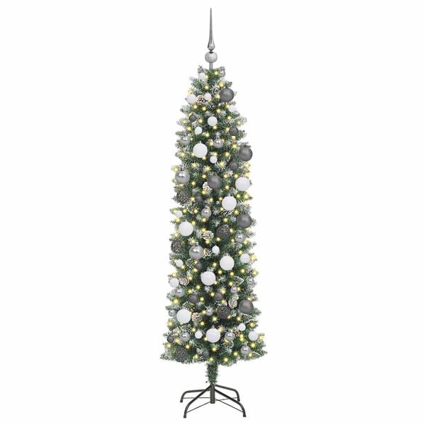 vidaXL K&uuml;nstlicher schlanker Weihnachtsbaum Gr&uuml;n und Wei&szlig; 180 cm