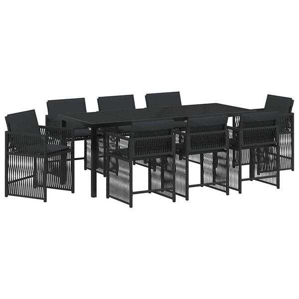 vidaXL Garten Essgruppe 9 pcs Schwarz Poly-Rattan