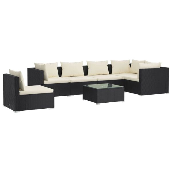 vidaXL 7-tlg. Garten-Lounge-Set mit Kissen Poly Rattan Schwarz