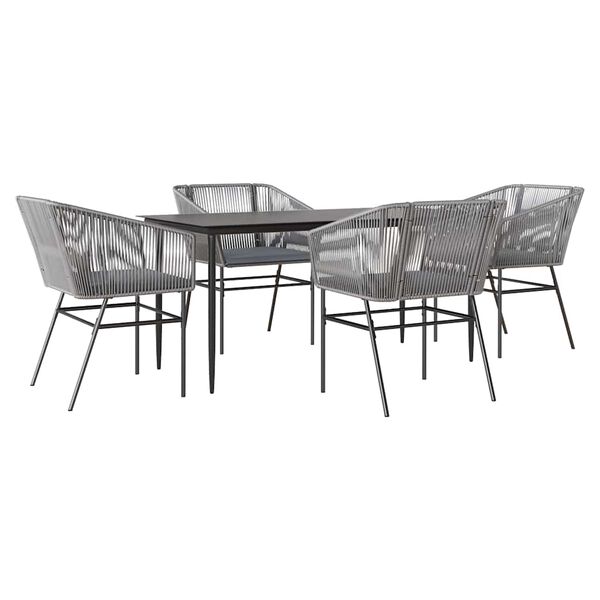 vidaXL 5-tlg. Garten-Essgruppe mit Kissen Grau Poly Rattan Glas
