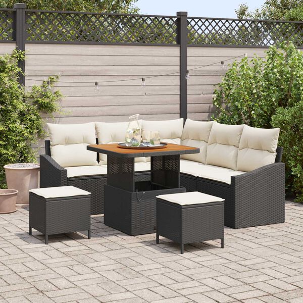 vidaXL Garten-Sofa-Set mit Kissen mit Speicher 8 pcs Schwarz und Creme