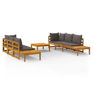 vidaXL 5-tlg. Garten-Lounge-Set mit Dunkelgrauen Kissen Akazienholz