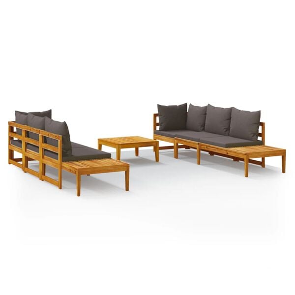 vidaXL 5-tlg. Garten-Lounge-Set mit Dunkelgrauen Kissen Akazienholz