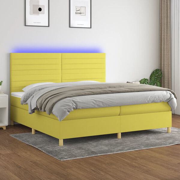 vidaXL Boxspringbett mit Matratze & LED Gr&uuml;n 200x200 cm Stoff