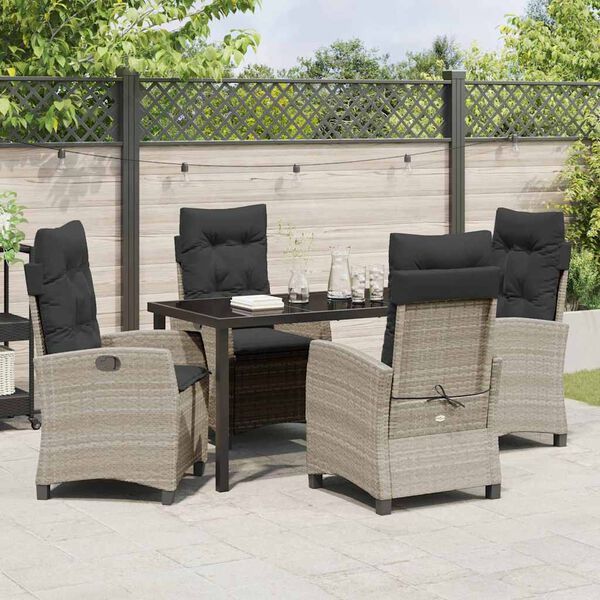 vidaXL Garten Essgruppe mit Kissen 5 pcs Hellgrau Poly-Rattan