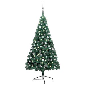 vidaXL K&uuml;nstlicher Halb-Weihnachtsbaum Beleuchtung Kugeln Gr&uuml;n 180 cm