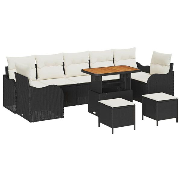 vidaXL Garten-Sofa-Set mit Kissen mit Kissen 10 pcs Schwarz und Creme