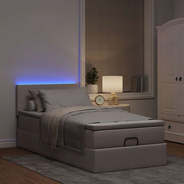 vidaXL Ottoman-Bett mit Matratze & LEDs Taupe 100x200 cm Stoff