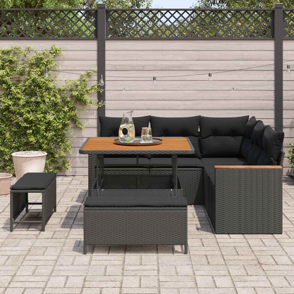 vidaXL Gartensofa-set mit Kissen 8 pcs Schwarz Poly Rattan