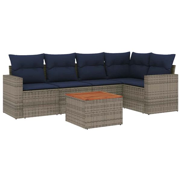vidaXL 6-tlg. Garten-Sofagarnitur mit Kissen Grau Poly Rattan
