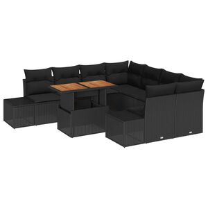 vidaXL Garten-Sofa-Set mit Speicher 9 pcs Schwarz Poly Rattan
