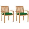 vidaXL Gartenst&uuml;hle 2 Stk. mit Gr&uuml;nen Kissen Massivholz Teak