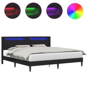 vidaXL Bettrahmen mit LED-Lichtleisten Schwarz 180 x 200 cm Kunstleder