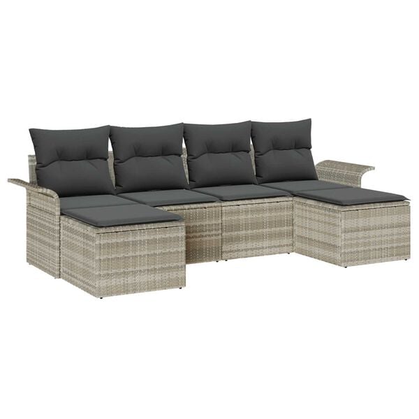 vidaXL Gartensofa-set mit Kissen 6 pcs Hellgrau Poly-Rattan