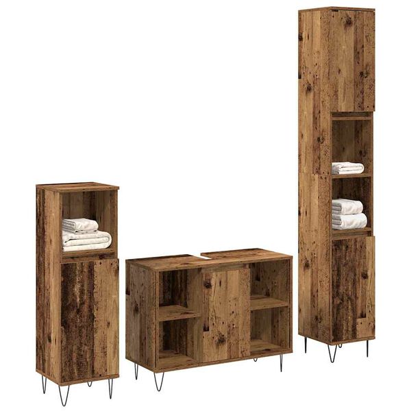 vidaXL Badezimmerm&ouml;bel-Set mit Regal 3 pcs Altholz Holzwerkstoff