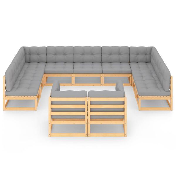 vidaXL 11-tlg. Garten-Lounge-Set mit Kissen Kiefer Massivholz