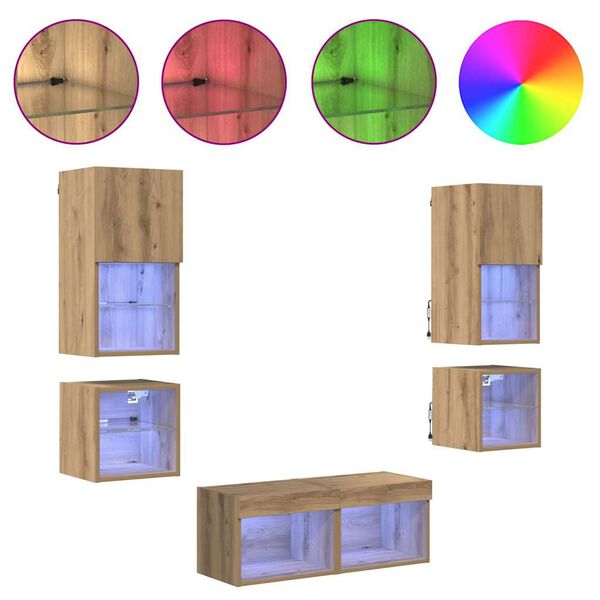 vidaXL TV-Wandger&auml;te 8 pcs Artisan-Eiche Holzwerkstoff