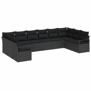 vidaXL Gartensofa-set mit Kissen 10 pcs Schwarz Poly-Rattan