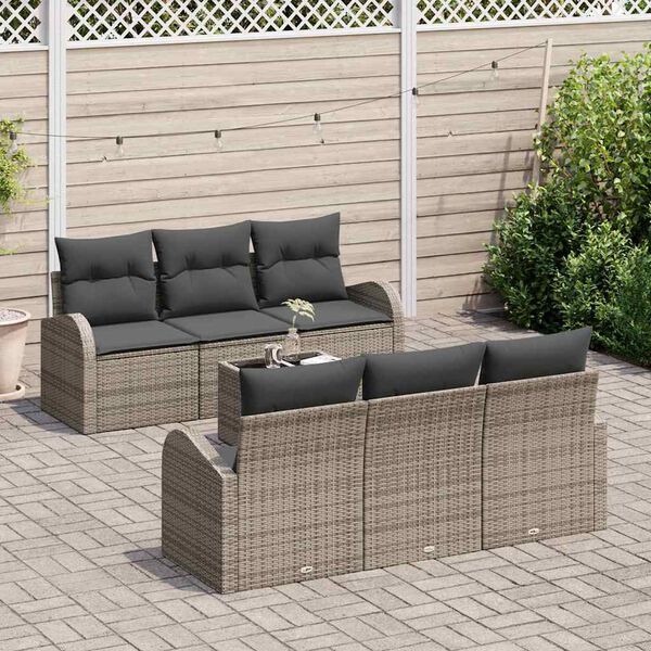 vidaXL Gartensofa-set mit Speicher mit Kissen 7 pcs Grau Poly-Rattan