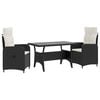 vidaXL Outdoortisch-Set 3 pcs Schwarz und Cremewei&szlig; Poly-Rattan