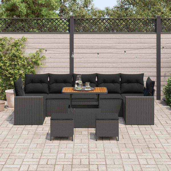 vidaXL Gartensofa-set mit Kissen 13 pcs Schwarz Poly-Rattan