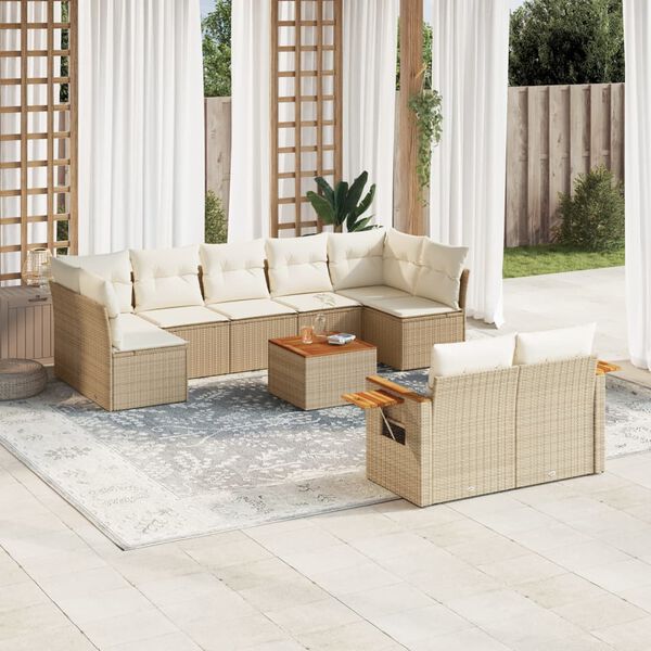 vidaXL 10-tlg. Garten-Sofagarnitur mit Kissen Beige Poly Rattan
