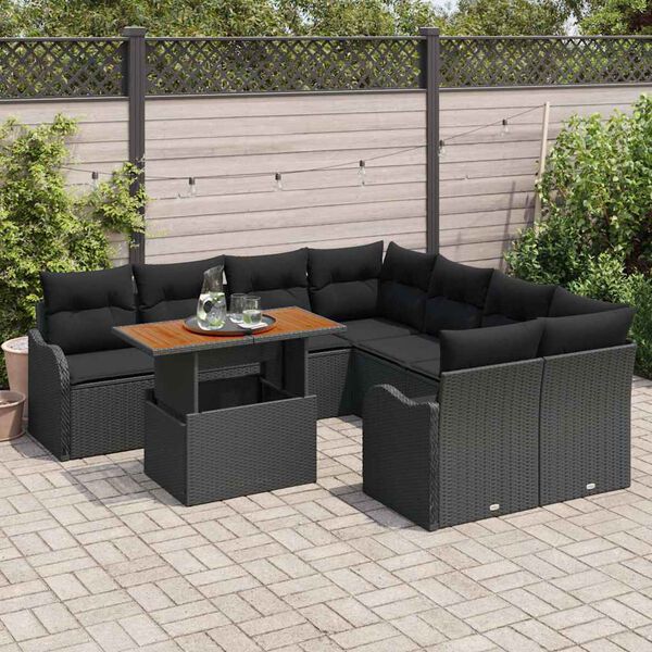 vidaXL Garten-Sofa-Set mit Kissen 7 pcs Schwarz