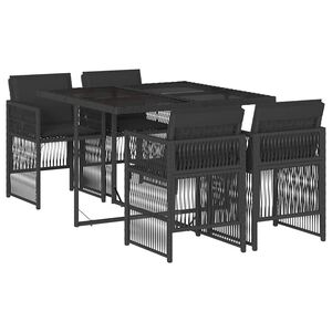 vidaXL 5-tlg. Garten-Essgruppe mit Kissen Schwarz Poly Rattan