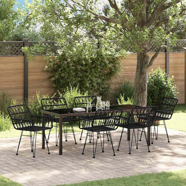 vidaXL Garten Essgruppe 7 pcs Schwarz Pulverbeschichteter Stahl