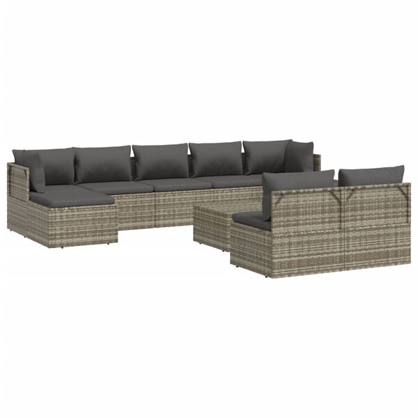 vidaXL 10-tlg. Garten-Lounge-Set mit Kissen Grau Poly Rattan