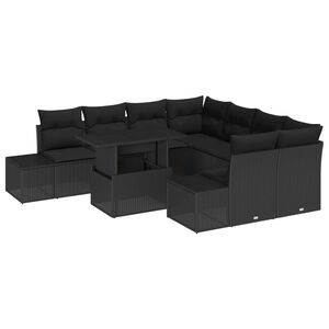vidaXL Gartensofa-set mit Kissen 9 pcs Schwarz Poly-Rattan