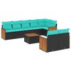 vidaXL 9-teiliges Gartensofa-Set mit Kissen, schwarzes Polyrattan