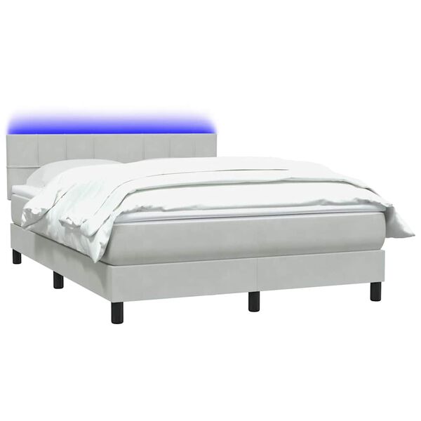 vidaXL Boxspringbett mit Matratze & LED Hellgrau 160x220 cm Samt