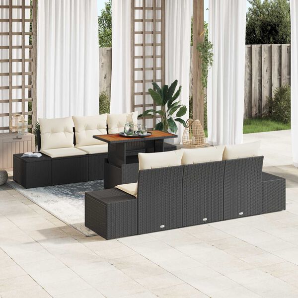 vidaXL Garten-Sofa-Set mit Speicher 7 pcs Schwarz Poly Rattan