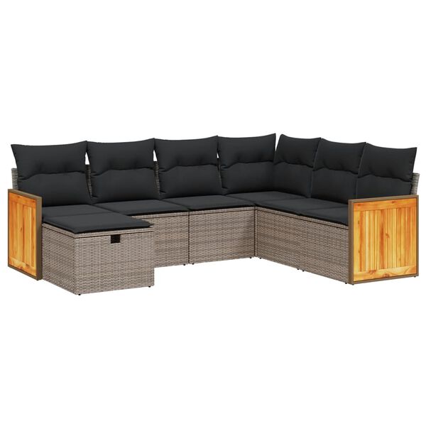 vidaXL 7-tlg. Garten-Sofagarnitur mit Kissen Grau Poly Rattan