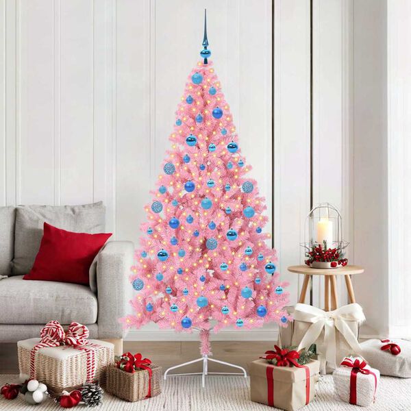 vidaXL K&uuml;nstlicher vorbeleuchteter Weihnachtsbaum Rosa 180 cm PVC