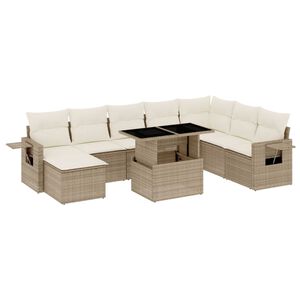 vidaXL 9-tlg. Garten-Sofagarnitur mit Kissen Beige Poly Rattan