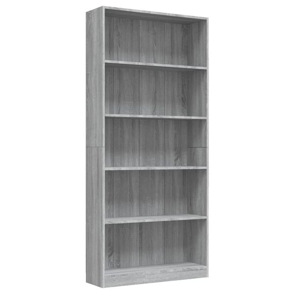vidaXL B&uuml;cherregal 5 F&auml;cher Grau Sonoma-Eiche 80x24x175 Holzwerkstoff
