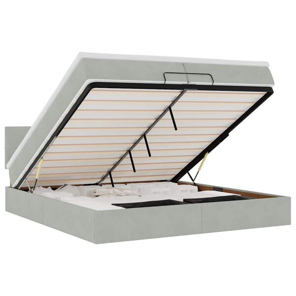 vidaXL Ottoman-Bett mit Matratzen & LEDs Hellgrau 200x200 cm Samt