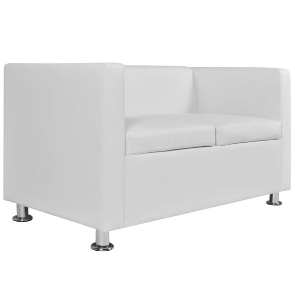 vidaXL Sofa 2-Sitzer Kunstleder Wei&szlig;