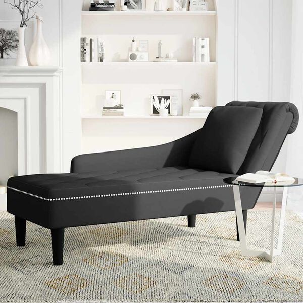 vidaXL Chaiselongue mit Kissen und Rechter Armlehne Schwarz Samt