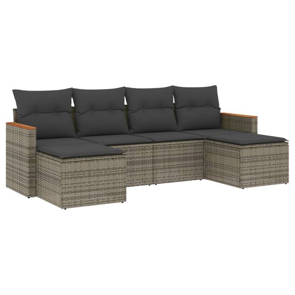 vidaXL 6-tlg. Garten-Sofagarnitur mit Kissen Grau Poly Rattan