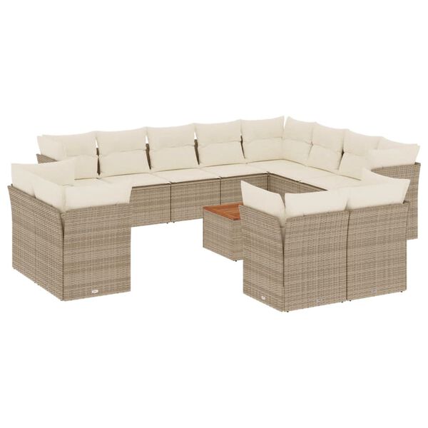 vidaXL 13-tlg. Garten-Sofagarnitur mit Kissen Beige Poly Rattan
