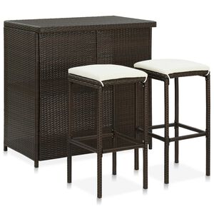 vidaXL 3-tlg. Bar Set Poly Rattan Braun